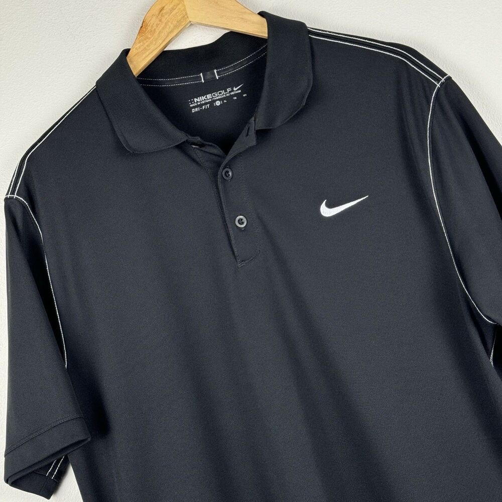 Nike Dri-FIT Golf Polo Shirt Performance Black Men's Size XL White Stretch
